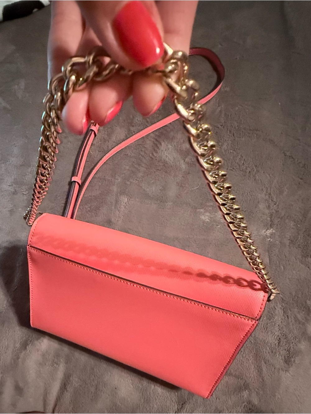 Kate Spade Coral Leather Crossbody/Clutch with Gold Chain - Picture 5 of 16